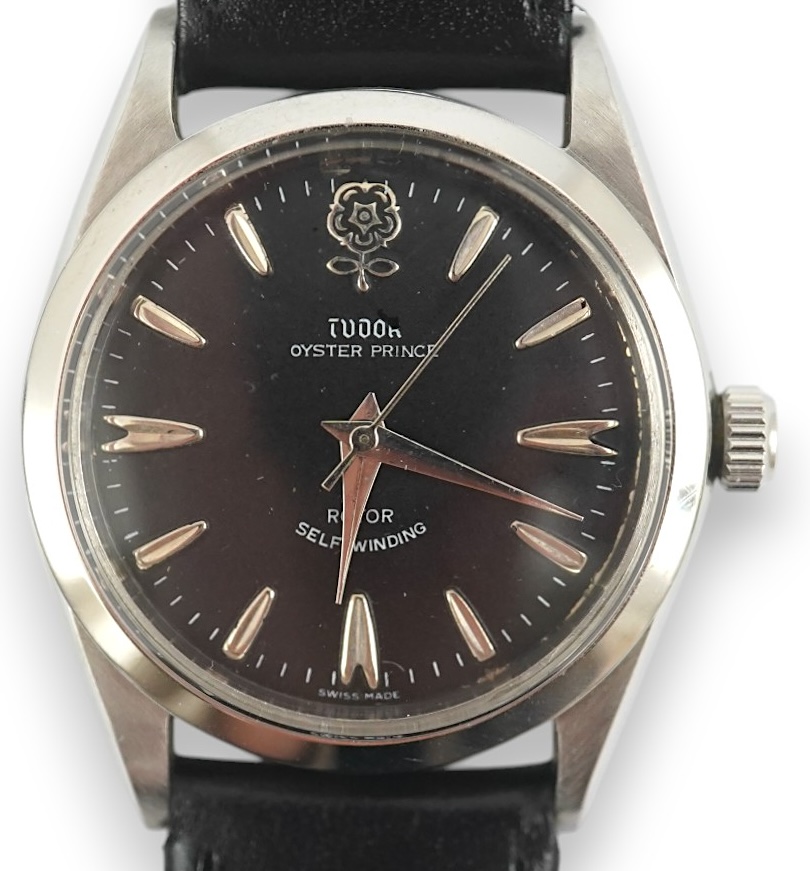 A gentleman's early 1970's stainless steel Tudor Oyster Prince Rotor Self-Winding wrist watch, on a later associated leather strap